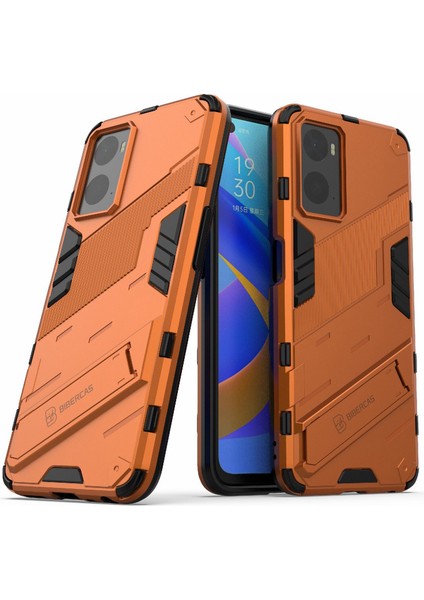 Realme 9i/oppo A36/A76 Için Sert Pc+Yumuşak Tpu Kılıf Ayarlanabilir Ayak Iyi Korunan Telefon Kılıfı Kabuk-Turuncu (Yurt Dışından)