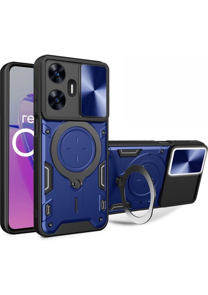 Realme C55 4g Pc+Tpu Kickstand Kılıfı Sürgülü Kamera Pencere Koruma Telefon Kılıfı-Mavi (Yurt Dışından)