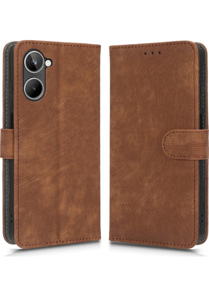Realme 10 4g Için Rfıd Engelleme Çizilmez Telefon Kılıfı, Cüzdan Standlı Düşmeye Karşı Manyetik Pu Deri Telefon Kılıfı-Kahverengi (Yurt Dışından)