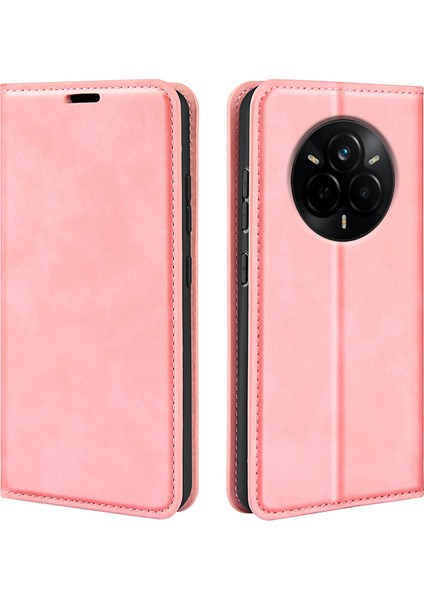 Realme 14 Pro+5g Kılıf Cilt Dokunmatik Deri Cüzdan Telefon Kılıfı-Pembe (Yurt Dışından)