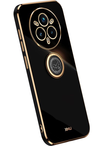 Xınlı Realme 14 Pro+5g Kılıf Halka Kickstand Elektrokaplama Tpu Telefon Kılıfı-Siyah (Yurt Dışından)