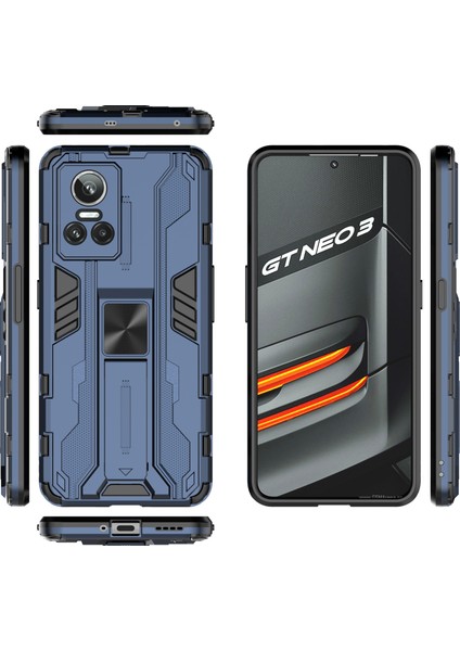 Realme Gt Neo 3 5g Darbeye Dayanıklı Kickstand Telefon Kılıfı Sert Pc Yumuşak Tpu Çift Katmanlı Koruyucu Kılıf-Mavi (Yurt Dışından) fırsatları