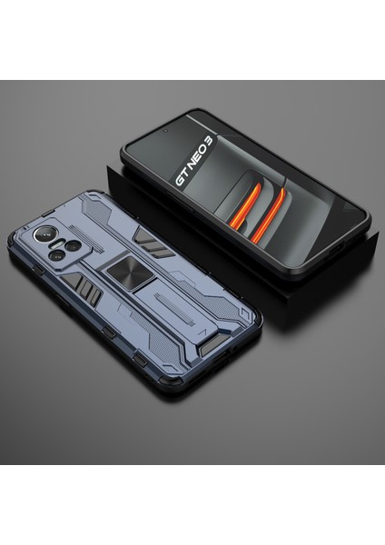 Realme Gt Neo 3 5g Darbeye Dayanıklı Kickstand Telefon Kılıfı Sert Pc Yumuşak Tpu Çift Katmanlı Koruyucu Kılıf-Mavi (Yurt Dışından) indirimleri