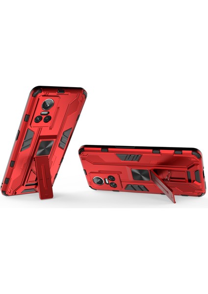 Realme Gt Neo 3 5g Darbeye Dayanıklı Kickstand Telefon Kılıfı Sert Pc Yumuşak Tpu Çift Katmanlı Koruyucu Kılıf-Kırmızı (Yurt Dışından) modelleri