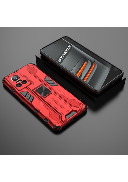 Realme Gt Neo 3 5g Darbeye Dayanıklı Kickstand Telefon Kılıfı Sert Pc Yumuşak Tpu Çift Katmanlı Koruyucu Kılıf-Kırmızı (Yurt Dışından) indirimleri