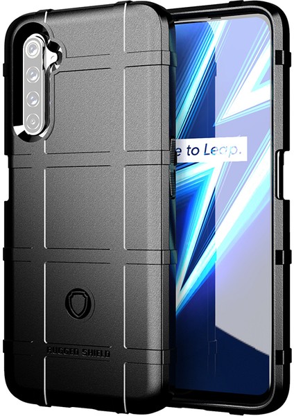 Realme 6 Pro-Siyah Için Sağlam Kalkan Kare Izgara Doku Tpu Cep Telefonu Kabuğu (Yurt Dışından)