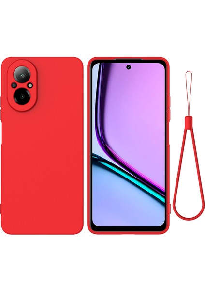 Realme C67 4g Kılıf Sıvı Silikon Fiber Astar Koruyucu Telefon Kılıfı Kayışlı-Kırmızı (Yurt Dışından)