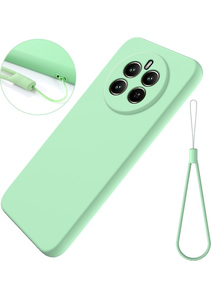Realme 12 4g/12+5g Cep Telefonu Kılıfı Sıvı Silikon Düşmeye Dayanıklı Arka Kapak Kayışlı-Yeşil (Yurt Dışından)