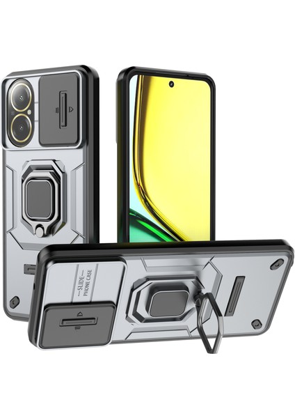 Realme C67 4g Kılıf Pc+Tpu Kayar Lens Kapağı Telefon Kılıfı-Gri (Yurt Dışından)