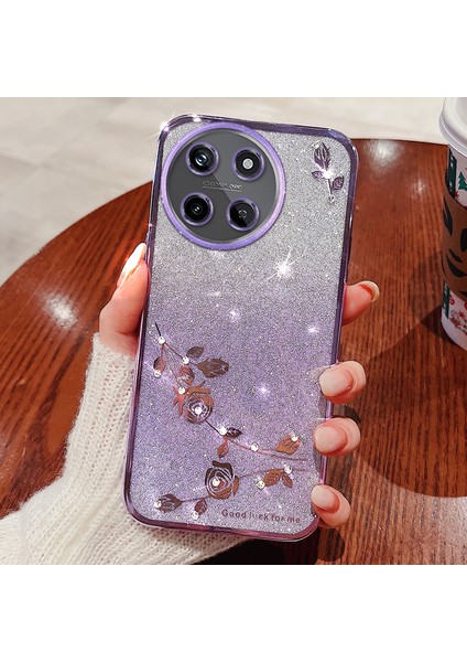 Kadem Realme 11 4g (159.9X73.3X7.95MM) Telefon Kılıfı Degrade Çiçek Dekor Tpu Arka Kılıf-Mor (Yurt Dışından)