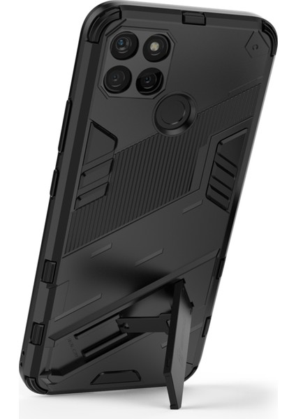 Kickstand Yumuşak Esnek Tpu+Sert Pc Arka Çizilmez Telefon Kılıfı Realme C21Y-SIYAH (Yurt Dışından) fırsatları