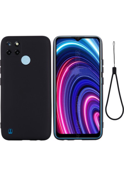 Realme C21Y (Küresel Sürüm) Için Kayışlı Yumuşak Sıvı Silikon Ince Koruyucu Darbeye Dayanıklı Kılıf-Siyah (Yurt Dışından)