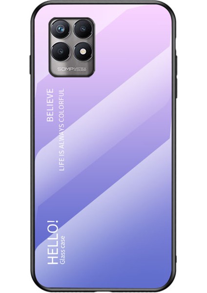 Realme 8i/narzo 50 4g-Gradyan Pembe Mor Için Hafif Ince Parmak Izi Önleyici Degrade Renk Temperli Cam Hibrit Kapak Telefon Kılıfı (Yurt Dışından)