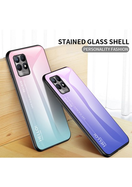 Realme 8i/narzo 50 4g-Gradyan Pembe Mor Için Hafif Ince Parmak Izi Önleyici Degrade Renk Temperli Cam Hibrit Kapak Telefon Kılıfı (Yurt Dışından) modelleri