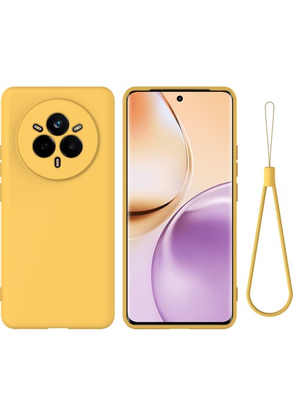 Realme 14 Pro+5g Sıvı Silikon Kılıf Telefon Arka Kapağı El Kayışı Ile-Sarı (Yurt Dışından)