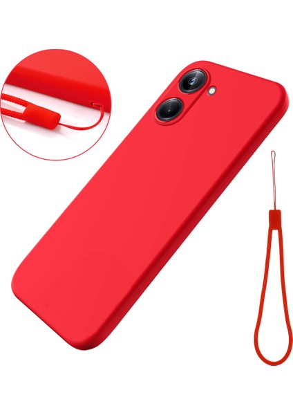 Realme 10 Pro 5g Yumuşak Astarlı Sıvı Silikon Telefon Kılıfı Çizilmez Cep Telefonu Kılıfı Kayışlı-Kırmızı (Yurt Dışından)
