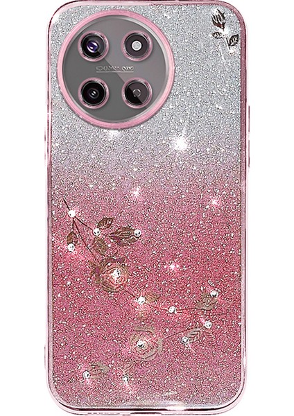 Kadem Realme 11 4g (159.9X73.3X7.95MM) Telefon Kılıfı Degrade Çiçek Dekor Tpu Arka Kılıf-Gül Altın (Yurt Dışından)