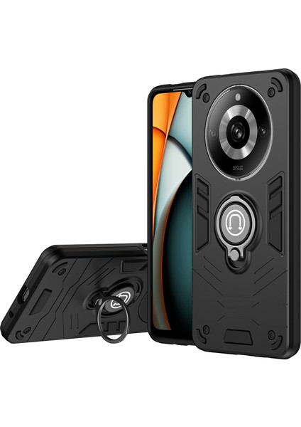 Realme 11 Pro+5g/11 Pro 5g Kılıf Ince Uyumlu Telefon Kılıfı Halka Destekli-Siyah (Yurt Dışından)