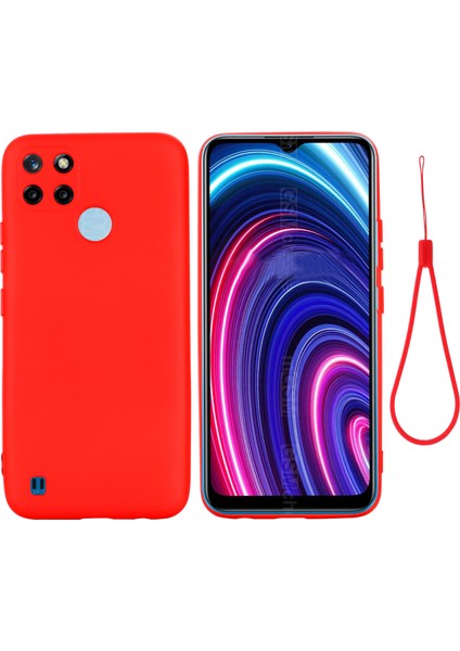Realme C21Y (Küresel Sürüm) Için Kayışlı Yumuşak Sıvı Silikon Ince Koruyucu Darbeye Dayanıklı Kılıf - Kırmızı (Yurt Dışından)