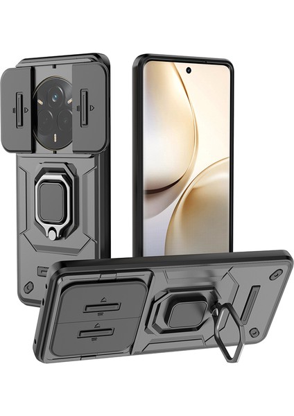 Realme 14 Pro 5g Kılıf Pc+Tpu Kickstand Telefon Koruyucu Lens Kapağı Ile-Siyah (Yurt Dışından)