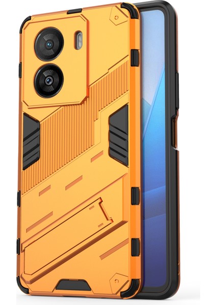 Vivo Iqoo Z7X 5g Sert Pc + Esnek Tpu Telefon Kılıfı Darbeye Dayanıklı Arka Kapak Kickstand ile - Turuncu (Yurt Dışından)