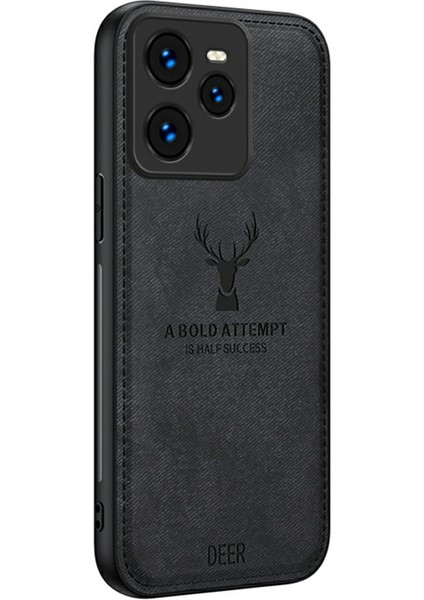 Realme Gt 7 Pro 5g Kılıf Geyik Desenli Kumaş Doku Pu Deri Hibrit Telefon Kılıfı-Siyah (Yurt Dışından)