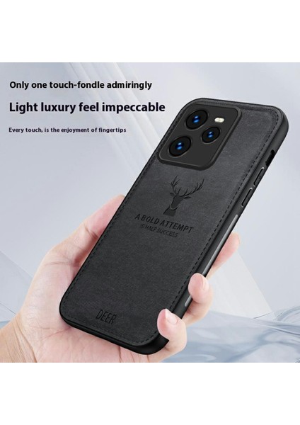 Realme Gt 7 Pro 5g Kılıf Geyik Desenli Kumaş Doku Pu Deri Hibrit Telefon Kılıfı-Siyah (Yurt Dışından)