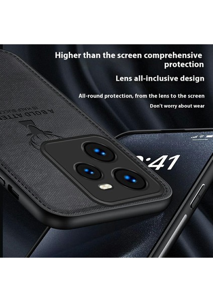 Realme Gt 7 Pro 5g Kılıf Geyik Desenli Kumaş Doku Pu Deri Hibrit Telefon Kılıfı-Siyah (Yurt Dışından)