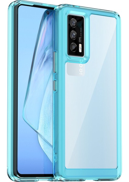 Vivo Iqoo 7(Hindistan)5g/iqoo Neo5 Aşınmaya Dayanıklı Düşmeye Karşı Şeffaf Arka Kılıf Hibrit Akrilik+Tpu Bağımsız Düğmeli Cep Telefonu Kılıfı-Şeffaf Mavi (Yurt Dışından)