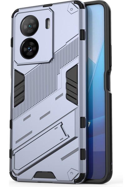 Vivo Iqoo Z7 5g Sert Pc Için Darbeye Dayanıklı Arka Kapak + Ayaklı Esnek Tpu Telefon Kılıfı - Gri (Yurt Dışından)