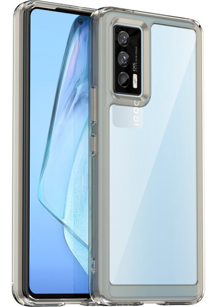 Vivo Iqoo 7(Hindistan)5g/iqoo Neo5 Aşınmaya Dayanıklı Düşmeye Karşı Şeffaf Arka Kılıf Hibrit Akrilik+Tpu Bağımsız Düğmeli Cep Telefonu Kılıfı-Şeffaf Gri (Yurt Dışından)