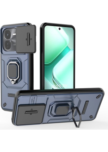 Vivo Iqoo Z9X 5g Telefon Kılıfları Pc+Tpu Destek Standı Kapağı Lens Kapağı-Mavi (Yurt Dışından)