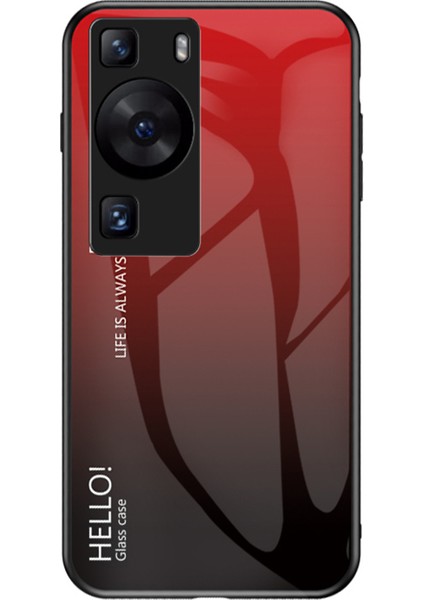 Huawei P60/P60 Pro Gradient Telefon Kılıfı Temperli Cam+Pc+Tpu Darbeye Dayanıklı Telefon Kılıfı-Gradient Kırmızı Siyah (Yurt Dışından)