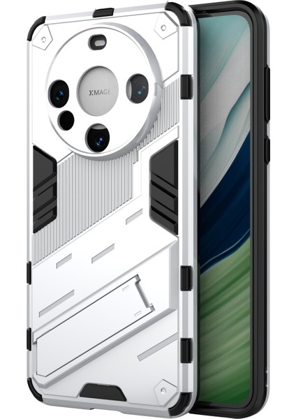 Huawei Mate 60 Kapak Pc+Tpu Darbeye Dayanıklı Telefon Kılıfı Kickstand Ile-Beyaz (Yurt Dışından)