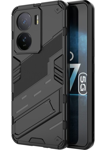 Vivo Iqoo Z7 5g Darbeye Dayanıklı Kickstand Kılıf Tpu+Pc Çift Koruma Telefon Kılıfı-Siyah (Yurt Dışından)