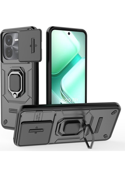 Vivo Iqoo Z9X 5g Telefon Kılıfları Pc+Tpu Destek Standı Kapağı Lens Kapağı-Siyah (Yurt Dışından)