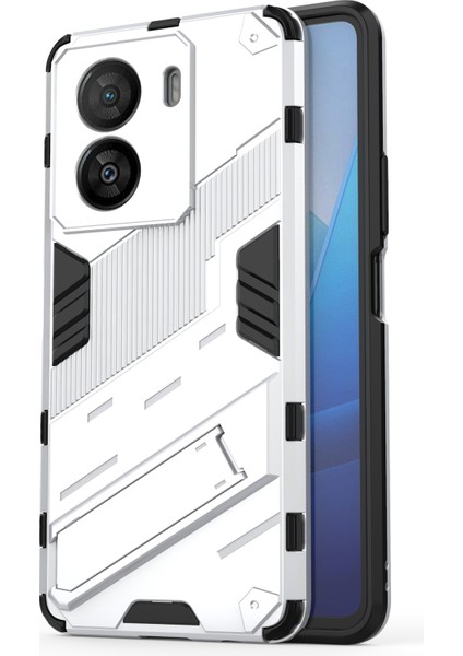Vivo Iqoo Z7X 5g Sert Pc + Esnek Tpu Telefon Kılıfı Darbeye Dayanıklı Arka Kapak ve Ayaklık - Beyaz (Yurt Dışından)