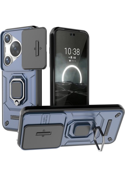 Huawei Pura 70 Pro/pura 70 Pro+Kickstand Kılıf Slayt Lens Koruma Pc+Tpu Telefon Kılıfı-Mavi (Yurt Dışından)