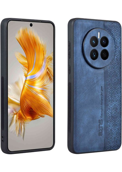 Azns Huawei Mate 50 4g Anti-Solma Baskılı Desen Pu Deri Kaplamalı Tpu Kapak Kaymaz Cep Telefonu Kılıfı-Mavi (Yurt Dışından)