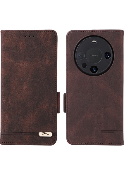 Huawei Mate 60 Pro Donanım Dekor Standı Telefon Kılıfı Pu Deri Cüzdan Kapağı-Kahve (Yurt Dışından)