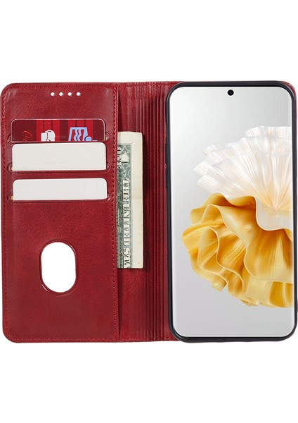 Huawei P60/P60 Pro Dana Dokusu Pu Deri Kılıf Iş Stili Cüzdan Standı Telefon Kılıfı-Kırmızı (Yurt Dışından) indirimleri
