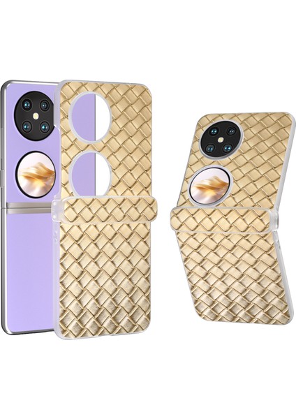 Huawei Pocket 2 Kılıf Dokuma Doku Menteşe Koruma Pu+Pc Telefon Kılıfı-Altın (Yurt Dışından)