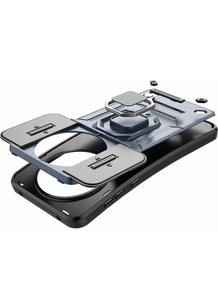 Huawei Mate 60 Kılıf Kickstand Darbeye Dayanıklı Telefon Kılıfı Sürgülü Lens Koruyucu-Mavi (Yurt Dışından) fiyatları