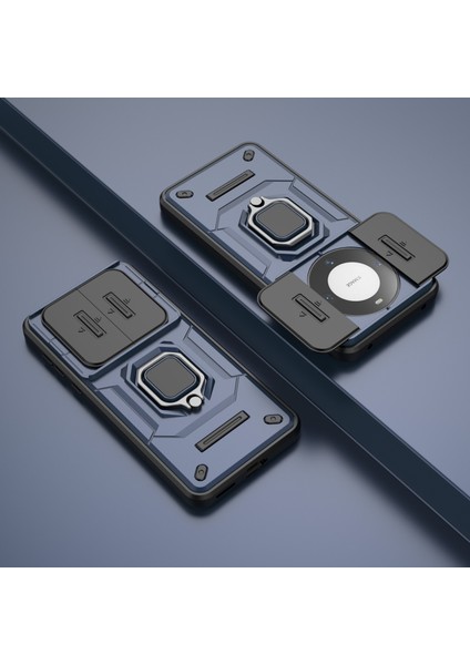 Huawei Mate 60 Kılıf Kickstand Darbeye Dayanıklı Telefon Kılıfı Sürgülü Lens Koruyucu-Mavi (Yurt Dışından) indirimleri