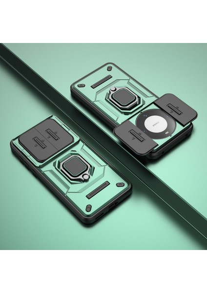 Huawei Mate 60 Kılıf Kickstand Darbeye Dayanıklı Telefon Kılıfı Sürgülü Lens Koruyucu-Yeşil (Yurt Dışından) indirimleri