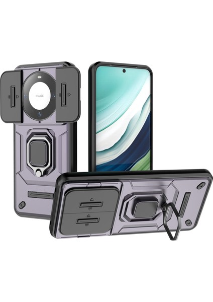 Huawei Mate 60 Kılıf Kickstand Darbeye Dayanıklı Telefon Kılıfı Sürgülü Lens Koruyucu-Mor (Yurt Dışından)