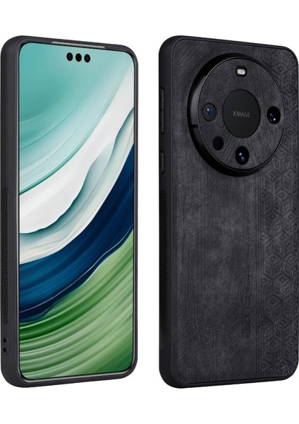 Azns Huawei Mate 60 Kılıf Çizilmez Telefon Kabuğu Baskılı Pu Deri + Tpu Telefon Arka Kapağı-Siyah (Yurt Dışından)