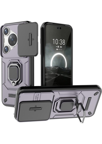 Huawei Pura 70 Pro/pura 70 Pro+Kickstand Kılıf Slayt Lens Koruma Pc+Tpu Telefon Kılıfı-Mor (Yurt Dışından)