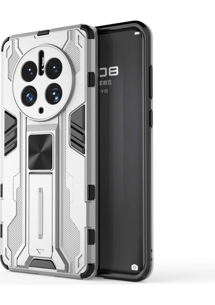 Huawei Mate 50 Pro 4g Kickstand Tasarım Telefon Kılıfı Çarpışmaya Dayanıklı Sert Pc Yumuşak Tpu Hibrit Arka Kapak-Gümüş (Yurt Dışından)