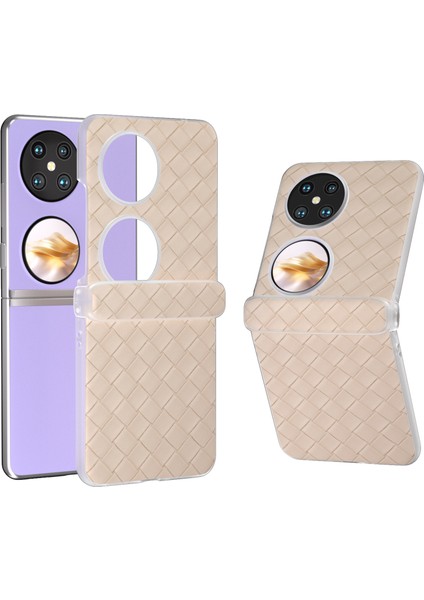 Huawei Pocket 2 Kılıf Dokuma Doku Menteşe Koruma Pu+Pc Telefon Kılıfı-Bej (Yurt Dışından)